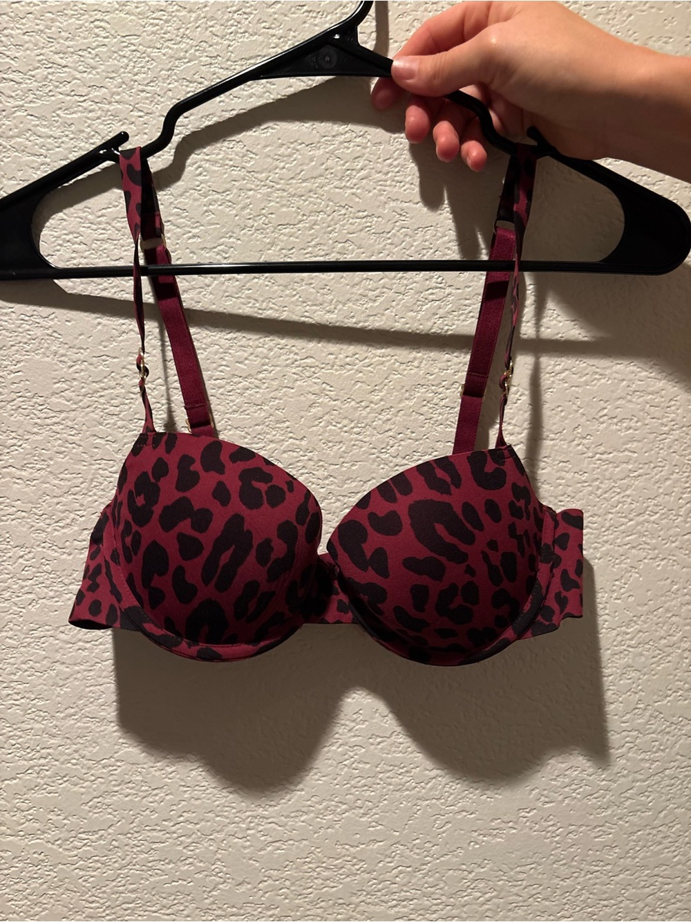 Women’s Leopard Print Push-Up Bra - Burgundy/Black